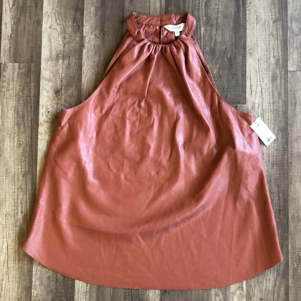 Joie Faux Leather Bonita Halter Tank Top Blouse in Burnt Clay M NEW - Picture 2 of 9